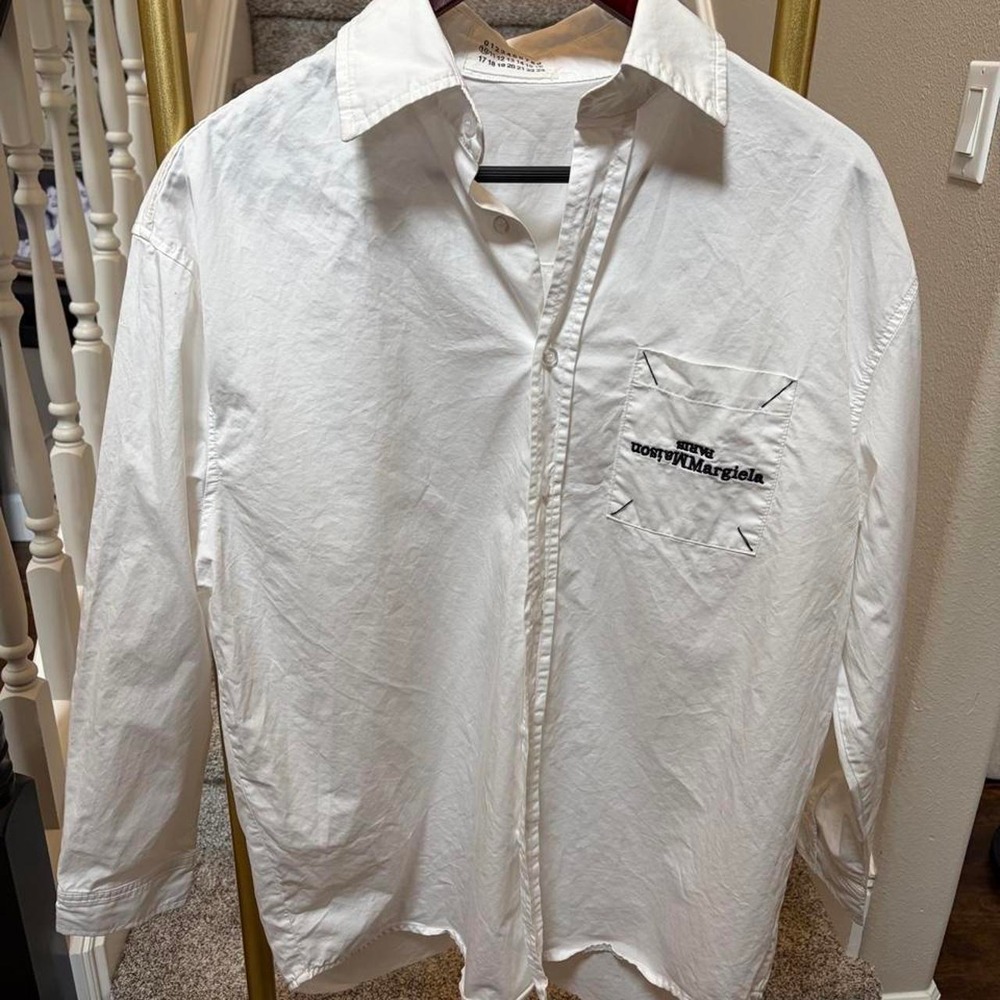 White Parisian MM6 button up graphic numbers oversized shirt statement cotton